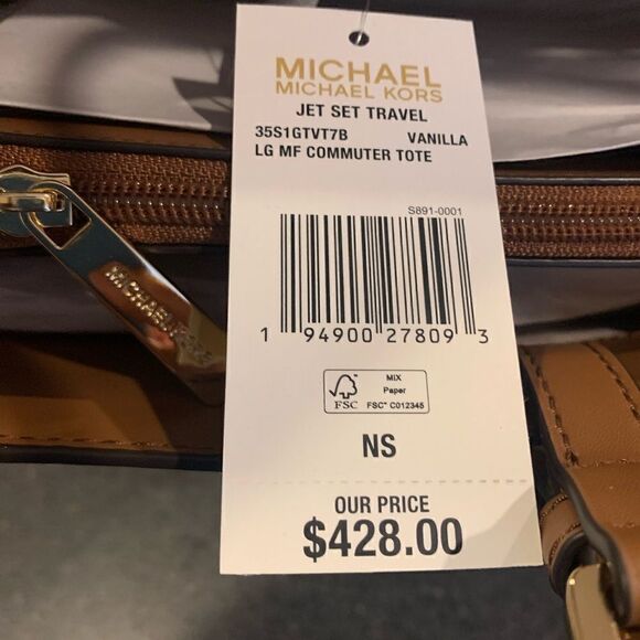 MICHAEL KORS JET SET LARGE TOTE BAG VANILLA SIGNATURE - Picture 5 of 10